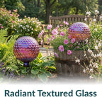 Sunnydaze 10" Gazing Balls for Garden, Red Scalloped Texture, 2pk - Image 2