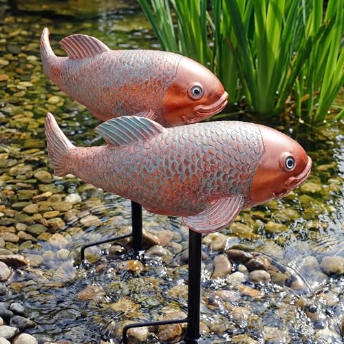 Set of 2 Antique Koi Statue - Resin Real Fish Garden Sculpture, Elegant Live Fish Pond Decor for Patio, Backyard,Unique Outdoor Ornaments - Image 7