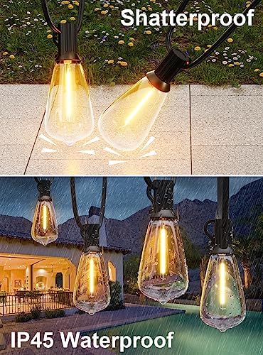 GPATIO 200FT(100FT*2Pack) Outdoor String Lights, Waterproof Patio Lights with 104 Dimmable Hanging Lights Globe ST38 Bulbs, 2700k Shatterproof for Backyard Gazebo Porch Garden Outside Decor - Image 5