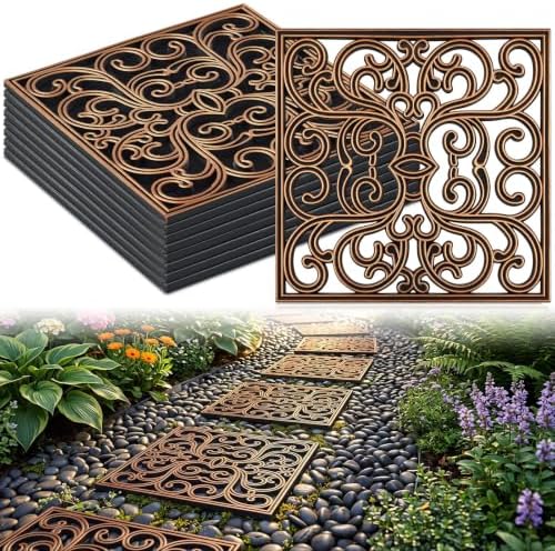 Pangda 16 Pcs Rubber Stepping Stones Outdoor, Copper, Scroll by Pangda