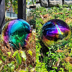 10 inch Diameter Gazing Ball,Rainbow Stainless Steel Polished Reflective Smooth Garden Sphere Globe Mirror,Colorful and Shiny Addition to Any Garden or Home - Image 6