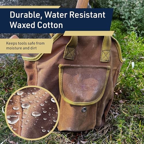 Garden Tool Bag - 12x14” Heavy Duty Waxed Canvas Tote Bag Caddy with 6 Interior and 3 Exterior Pockets for Organizing Gardening Tools - Gardening Gifts for Women and Men by Kings County Tools - Image 4