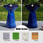 Glitzhome 27.5"H Outdoor Garden Water Fountain with LED Lights and Pump, Cobalt Blue Two Birds Embossed Plant Pattern Pedestal Ceramic Floor-Standing Fountain for Porch Deck Patio Backyard Decoration - Image 4