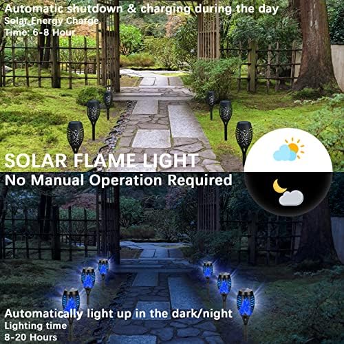 Solar Lights Outdoor Waterproof Blue, Upgraded Solar Torch Lights with Flickering Flame, Mini Solar Outdoor Garden Lights Tiki Torches for Outside Patio Yard Pathway Christmas Decor - Image 7