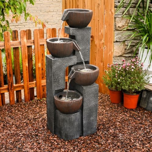4 Tiered Cascading Outdoor Water Fountain with LED Lights 39.37’’H by Unknown