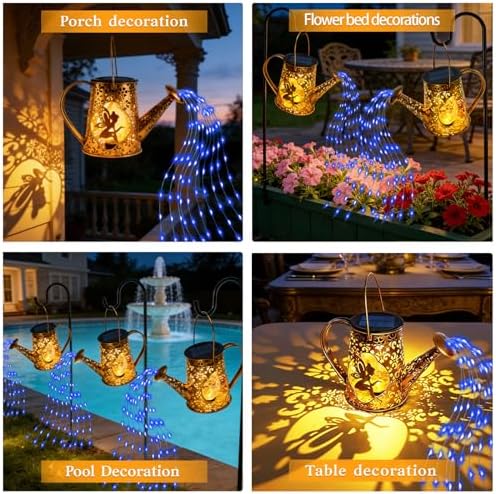 Solar Watering Can Lights, Fairy Gifts for Mothers Day Women Mom Grandma Birthday, Waterproof Outdoor Garden Decor Large Hanging Solar Lantern Fairy Lights for Patio Porch Flowerbed Pathway (Blue) - Image 6