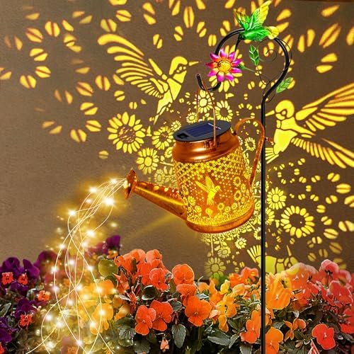 Solar Watering Can Lights, Hummingbird Hanging Lanterns, Mom Birthday Gifts by yulloyello