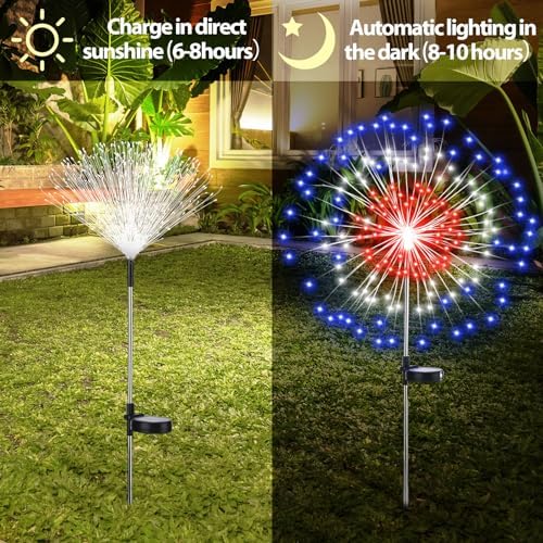 Tujoe 12 Pcs 4th of July Solar Firework Stake Lights 180 LED 8 Modes - Image 4