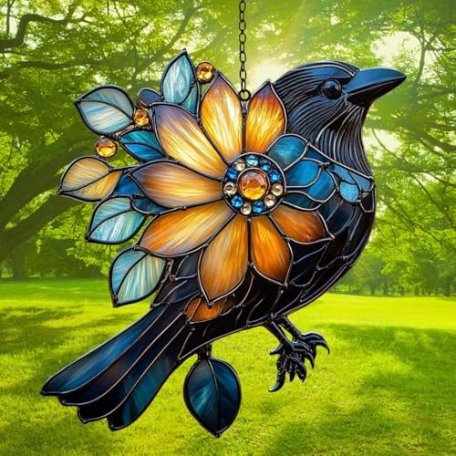 Floral Raven Acrylic Suncatcher - Image 3