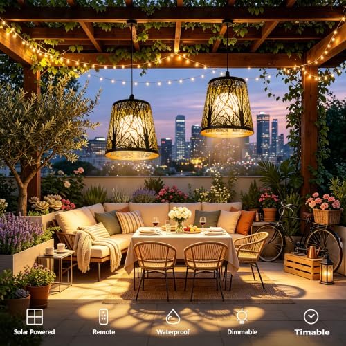 Solar Hanging Chandelier, Outdoor Light with Remote Control - Image 7