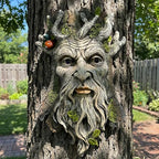 10" Whimsical Tree Face Sculpture, Garden Peeker Statue, Outdoor Trunk Tree Huggers Art, Landscape Accent Ornament, Hanging Fairy Elve Figurine for Yard Art, Trees Decor Wall Mounted Statues - Image 2