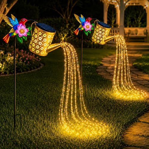 Solar Watering Can Lights Outdoor Lights 800LM IP44, Hummingbird Flower Cascading Fairy Lights, Warm White LED Garden Path Decor, Patio, Pond, Christmas Halloween Wedding Party Outdoor Festival Decor - Image 7
