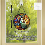 Stained Glass Window Hanging - 11.8in Pumpkin Lanterns and Black Cat Under Magic Tree with Witch Hat Sun Catchers Panel for Indoor Decorative Display for Mom, Wife, Lovers, Festive - Image 4