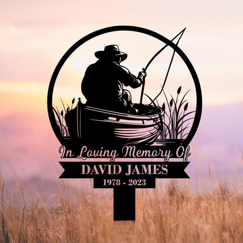 Personalized Memorial Plaques for Outdoors Old Fisherman Grave Marker Metal Garden Stakes Fishing Dad Memorial Gifts Sympathy Gifts for Loss of Loved One (Old Fisherman) - Image 3