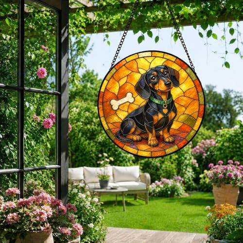 Dachshund Dog Stained Glass Window Hanging with Metal Chain - Image 7