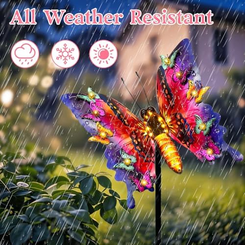 ANGMLN Solar Garden Lights, Outdoor Butterfly Garden Decor Large 41" Metal Decorative Lights, Waterproof Butterfly Outside Decoration Patio Yard Porch Birthday Gardening Gifts for Mom Women, Purple - Image 5