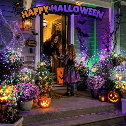 PEVOROS Solar Halloween Garden Lights Outdoor, Purple/Yellow/Green, 6 Pack - Image 5