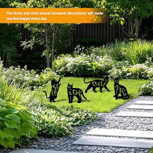4 Pack Cat Metal Garden Decorative Stakes, Weather Proof Silhouette Statues for Yard, Patio,Outdoor Decor for Cat Lovers and Pet Owners - Image 6