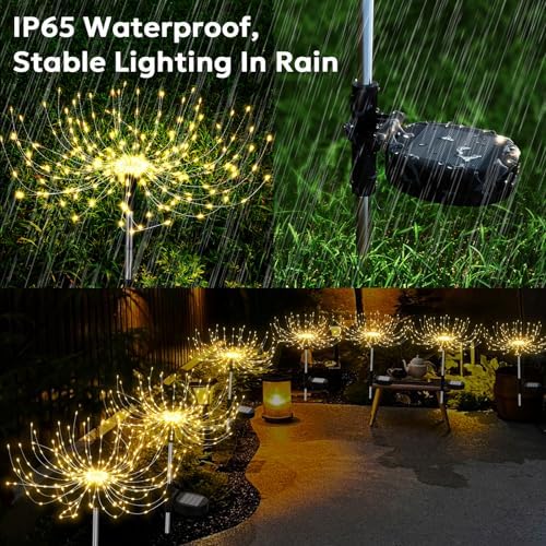 Solar Outdoor Lights Outdoor Waterproof 200 LED Firework Light Solar Powered Sparkles Landscape Fairy Light Outside Decorations Lights for Yard Patio Pathway Lawn Party Decoration, 8 Pack - Image 5