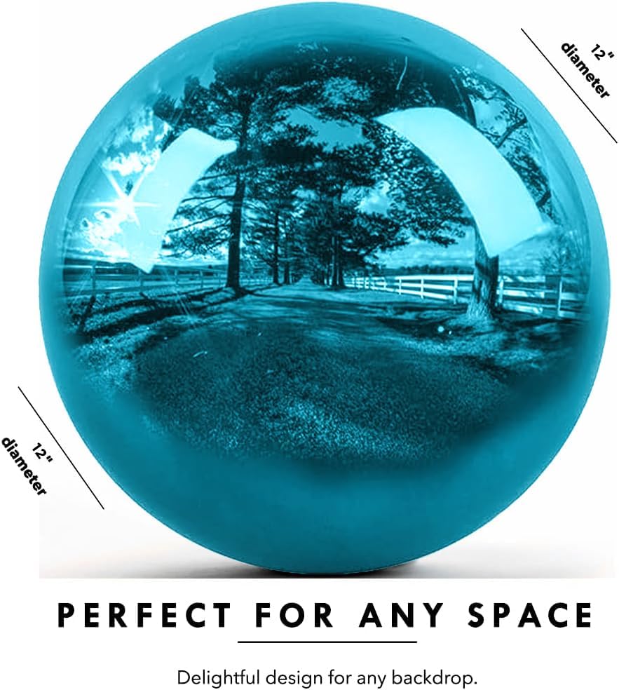 12 Inch Stainless Steel Gazing Globe, Hollow Ball Mirrored Surface Polished Shiny Sphere,Garden Stainless Steel Gazing Ball for Outdoor Lawn Pond Yard Ornament (Light Blue) - Image 2
