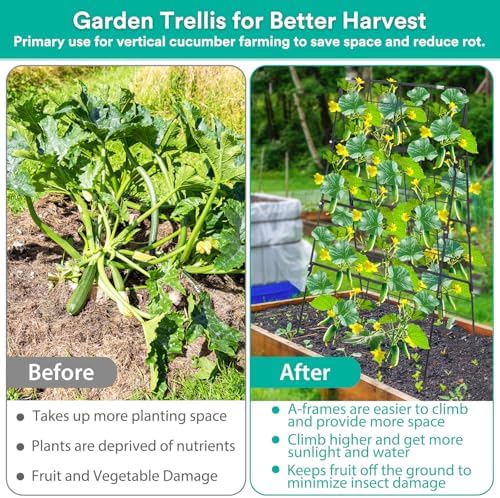 2Packs 17 x 42 Inch Garden Trellis for Raised Beds Foldable Climbing Plant Support Cucumber Trellis Outdoor A-Frame Metal Vegetable Bean Trellis with Garden Supplies for Grape Tomato Peas Flower - Image 6