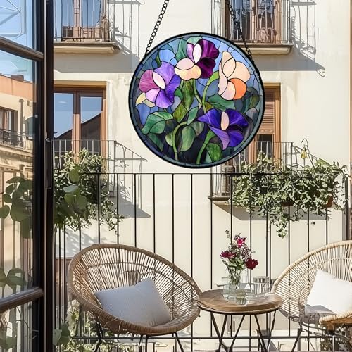 Purple Pink Flower Leaves Stained Glass Window Hanging Suncatcher Gift 15" - Image 5