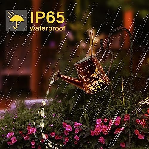 Solar Watering Can Outdoor Lights Garden Decor,Butterfly Hanging Lantern Waterproof Landscape Lights Outside Decoration for Yard Porch Patio Pathway Gardening Gifts(with 32 inch Shepherd Hook) - Image 5