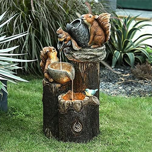 HIHELO Indoor Tabletop Waterfall Fountain Tabletop Fountain,Outdoor Garden Decor Water Fountain Resin Ornaments with LED Lights Animal Statue for Home Garden Decoration Meditation Fountain - Image 3