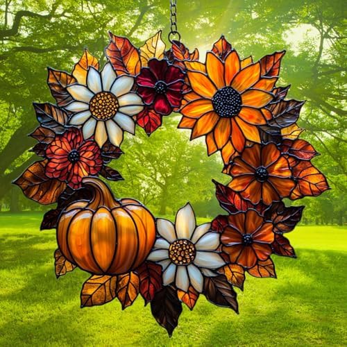 Autumn Pumpkin Wreath Acrylic Suncatcher - Image 3