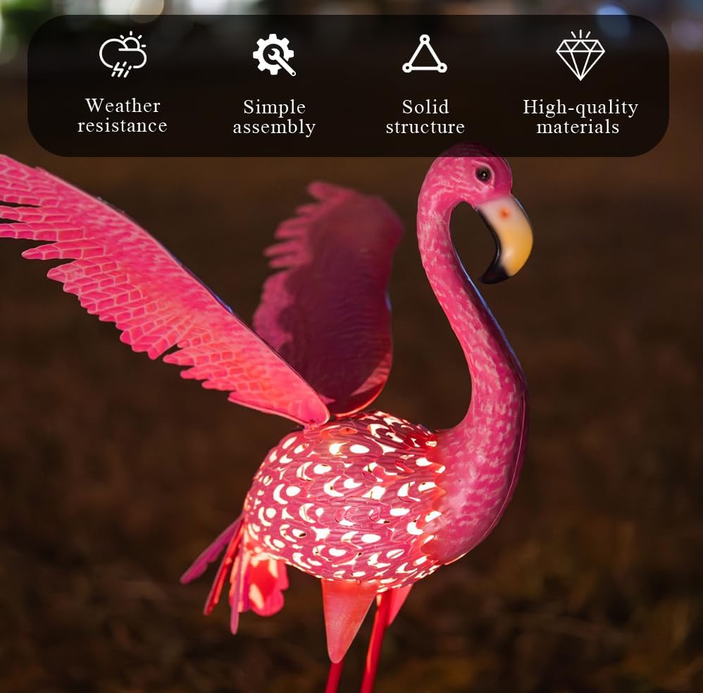 43" Metal Flamingo Garden Sculptures with Solar Light - Image 4