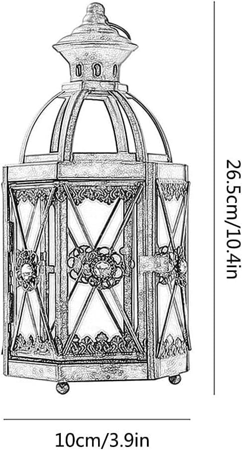 Vintage Iron Candle Lantern for Indoor Outdoor Decor, Decorative Metal Lantern with Glass Panels, Moroccan Style Candle Holder for Tabletop or Hanging, 10x26.5cm(Blue) - Image 7