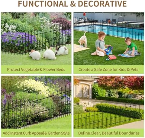 Decorative Garden Fence Outdoor - 40in(H) x 14.5Ft(L) Heavy Duty Metal Garden Decor Fencing Border Animal Barrier No Dig Rustproof for Rabbit Dog Yard & Patio Flower Bed (6 Panels + 7 Stakes) - Image 6