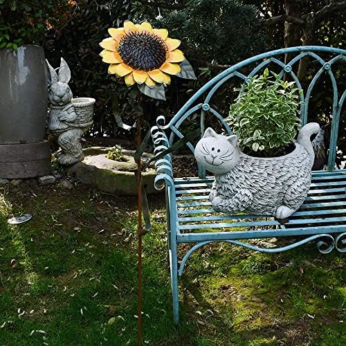 E-view Metal Sunflower Garden Stakes - Spring Outdoor Decorative Plant Flower Stake - Lawn & Yard Ornaments 48" Tall - Image 3