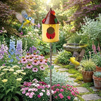 Frienda 57 Inch Bird Houses for Outside with Pole, Durable Metal Wild Bird Feeder with Stand, Decorative Ladybug Birdhouse Stake Easy to Install for Attract Birds Garden Patio Decor - Image 6