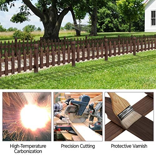 Topeakmart 532.5in Picket Fence for Garden, Wooden Fence Panels,Dark Brown - Image 2