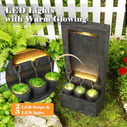 39" Outdoor Water Fountain, 5-Tier Cascading Floor-Standing Indoor Waterfall Fountains, Modern Large Water Feature with 5 Waterfalls & LED Lights, for Garden, Patio, Deck, Porch - Image 4