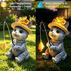 Solar Garden Cat Statues, Outdoor Fishing Cat with Butterfly Solar Lights - Image 3