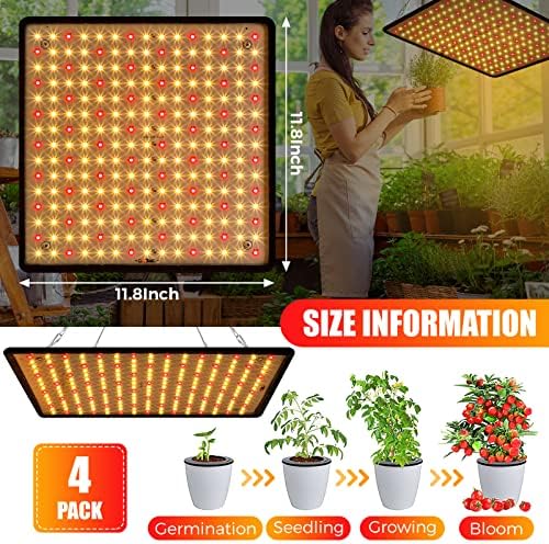 Liliful 4 Pcs Grow Lights Panel 200W Artificial Full Spectrum Grow Lamps with 225 LEDs for Indoor Outdoor Seedling Tent Flowe(Warm White, Red) - Image 2