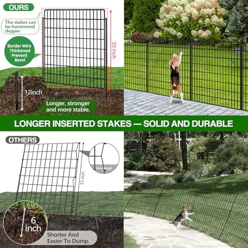 10 Panels Garden Fencing Animal Barrier, 33 in(H) X 24 ft(L) Dog Fence Outdoor for Yard Rustproof No Dig Decorative Tall Garden Fence Metal Wire Panel Border Patio Rabbit Temporary Ground Stakes - Image 3