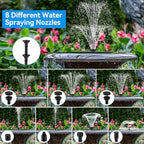 POPOSOAP 6.5W Solar Fountain Pump for Bird Bath Built-in 3000mAh Battery Backup, DIY Solar Water Fountain with Double-Layer Nozzles & Dry-Run Protection 5Ft Tubing for Ponds, Bird Bath, Water Features - Image 5