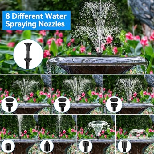 POPOSOAP 6.5W Solar Fountain Pump for Bird Bath Built-in 3000mAh Battery Backup, DIY Solar Water Fountain with Double-Layer Nozzles & Dry-Run Protection 5Ft Tubing for Ponds, Bird Bath, Water Features - Image 5