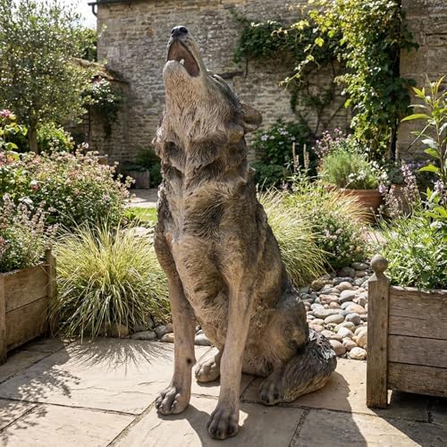 29.72" H x 17.91" L Wolf Sculpture Weather Resin Patio Plant, Grey by Unknown