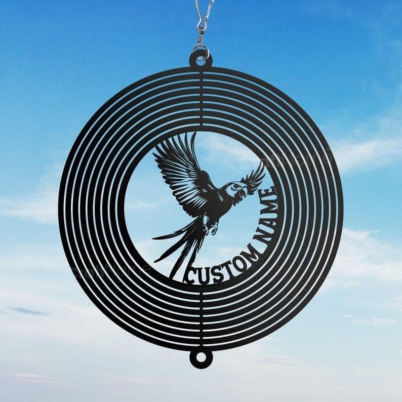 Personalized Parrot Metal Wind Spinner, Custom Tropical Bird Hanging Yard Art, Outdoor Decor (Parrot Garden Wind Spinner) - Image 3