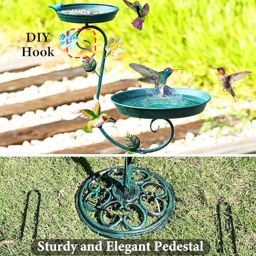 Bird Bath for Outside, 43" Tall Bird Baths and Feeders for Outdoors, Cast Iron Bird Bath and Feeder Combo, Metal Heavy Duty Birdbath Pedestal, Floral Decorative Birdbaths for Outdoor Garden - Image 4