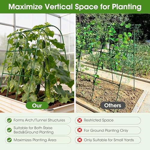 Cucumber Trellis for Raised Bed,U-Shape Garden Trellis for Climbing Plants Outdoor, Metal Arch Vegetables Trellis, Plant Support for Vine (Green, 47.2x47.2 X21.6) - Image 4