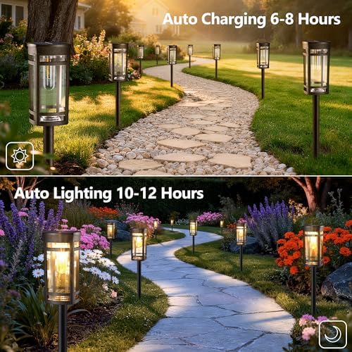 iBaycon 8 Pack LED Solar Pathway Lights Outdoor Waterproof, Warm White - Image 2