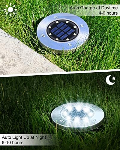 UFOND 12 Pack Solar Ground Lights，Outdoor Waterproof LED Gardenlight, Disklights for Lawn Pathway Yard Walkway Driveway Patio Deck, Solar Lights (Cold White) - Image 3