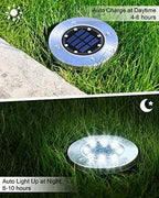 UFOND 12 Pack Solar Ground Lights，Outdoor Waterproof LED Gardenlight, Disklights for Lawn Pathway Yard Walkway Driveway Patio Deck, Solar Lights (Cold White) - Image 3