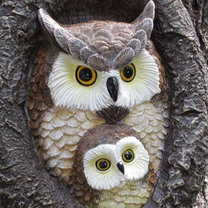 Resin Owl Mom and Baby Tree Hugger, Realistic Tree Trunk Decor Outdoor, Whimsical Cute Bird Garden Art Statue, Handmade Weather-Resistant Yard Animal Sculpture - Image 3