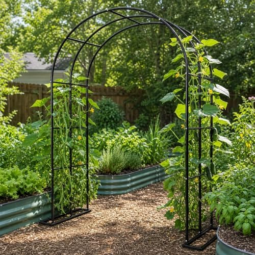 Garden Arch Trellis 55" W x 90" H Metal Arbor for Climbing Plants, Wedding Arch for Ceremony Indoor Outdoor, Black Garden Arbor for Party Decoration Backyard Lawn (Black, 55" W x 90" H) - Image 4